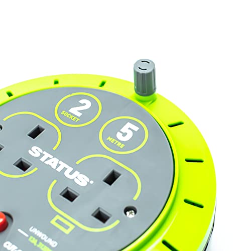 STATUS 2 Socket Cable Reel, 5m Green Extension Lead, 13A with Thermal Cut Out, Heavy Duty Outdoor Extension Lead, S5M13ACR3 - Image 6