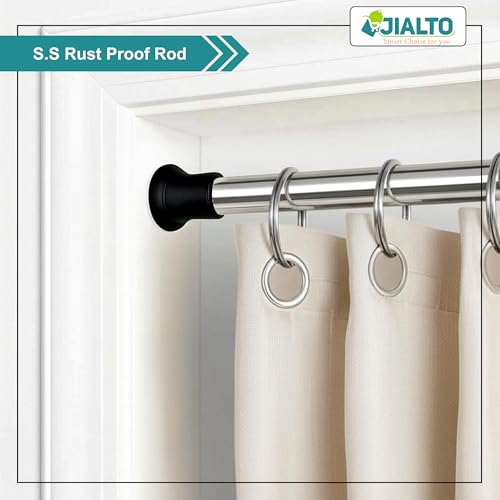Image of JIALTO 80 Cm To 135 Cm Multifunctional Adjustable Rod | Extendable Shower Curtain Tension Rod Non-Drilling for Wall Anti-Skid Spring Pull | Door Curtain & Bathroom Pipe Rods (BLACK PACK Of - 2)