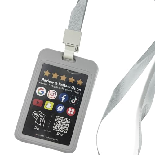 Multi-Link Review Tap Card for Google & Follow Us on Instagram, Facebook & More (1Pack)- Review Us on Google Sign, Social Media Tap Card, Include Card Sleeve & Lanyard – No App/Fees, Easy Setup