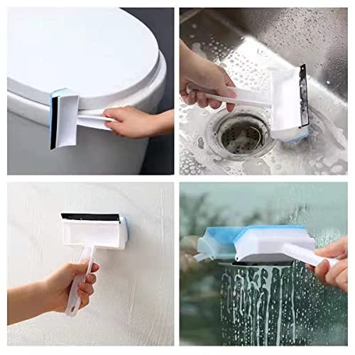 Image of Two-in-One Bathroom Cleaning Tool, Mirror, Toilet, Bathtub, Glass Door and Window Cleaning Supplies, 6pcs (1 Brush and 5 Replaceable Double-Sided Sponges) (Grey)
