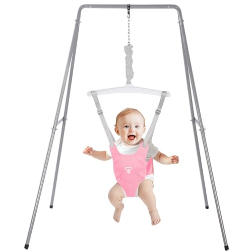 Baby Jumper with Stand Baby Jumpers and Bouncers Baby Exerciser Suitable for 6-24 Months Easy to Assemble & Store Jumper for Baby (Pink)