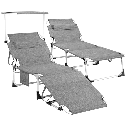 WoRaum Transat Pliant avec Toile Solaire 194x68cm – Chaise Longue Multi-Positions & Parasol...