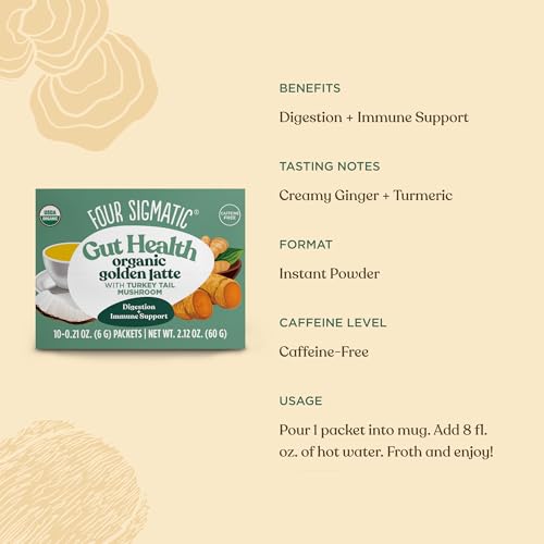 Four Sigmatic, Golden Latte, Mushroom Mix, 10 Packets, 0.21 oz (6 g) Each