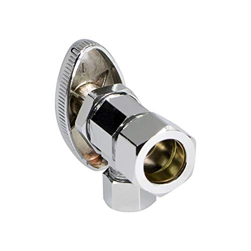 Image of Midline Valve 71358QS-OM-5 Water Supply Stop Valve with Multi-Turn Wheel; Angle Shut-off for Toilet, Sink, Dishwasher, Heater; 5 /8'' x 3 /8'' Compression; Chrome Plated Brass (5 PK)