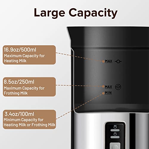 image for Secura Milk Frother, Electric Milk Steamer Stainless Steel, 16.9oz/500