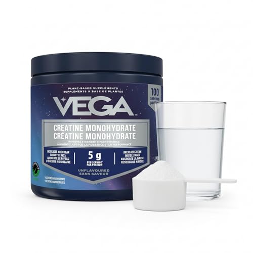 Vega Creatine monohydrate micronisee poudre pure, 5g, 100 portions pour supplementation