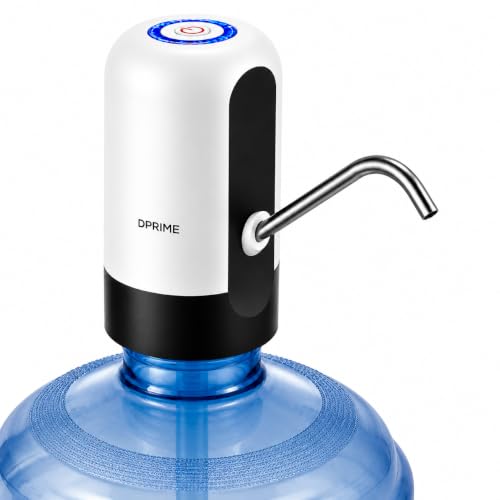 Image of DPrime Electric Water Dispenser Pump for 10L, 15L & 20 Litre Bottle | USB Rechargeable 800mAh | Stainless Steel Nozzle, Food-Grade Hose | One-Touch Portable for Home, Office & Travel