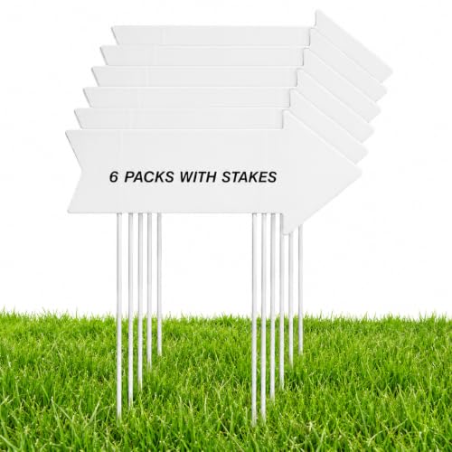 RAINFLOW 6 Packs Arrow Yard Signs with Stakes - Blank Double-Sided Yard Signs for Outdoor Use Corrugated Plastic Directional Signs for Wedding Yard Sale Birthday Garage Sale