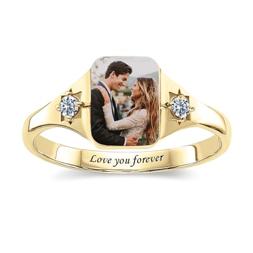 BAUMA AUTO Personalized Photo Ring Couple Picture Ring with Birthstone Custom Promise Rings Anniversary Jewelry Gift for Women Her