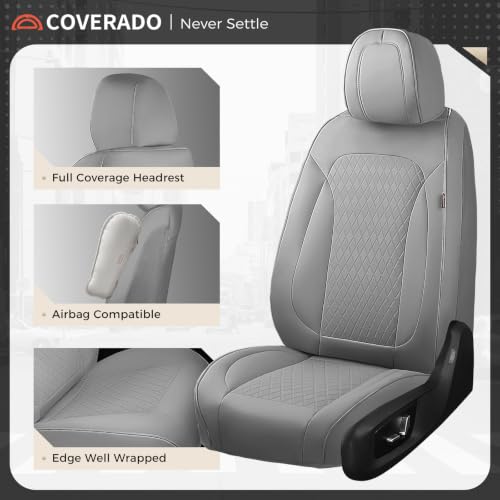 Image of Coverado Car Seat Covers Full Set, Leather Seat Covers for Cars, Waterproof Car Seat Protectors, Durable Front and Back Car Seat Cushions Automotive Seat Covers Universal Fit for Most Cars, Gray