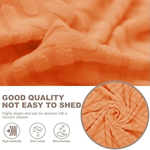 Image of Lukzer 3 Seater Pastel Orange Grid Maze Pattern Sofa Cover | 240 GSM Universal Stretch Fit Jacquard Fabric Couch Protector | Fully Covered Anti Slip & Washable Sofa Cover (180-230cm /SC-106-03)