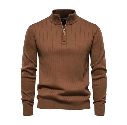 Men Fall Quarter-Zip Pullover Sweaters Winter Warm Long Sleeves Stand Collar Cotton Knitted Sweater
