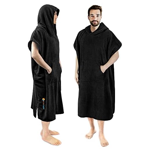 SUN CUBE Surf Poncho Changing Robe, Men Women Hooded Changing Towel, Black