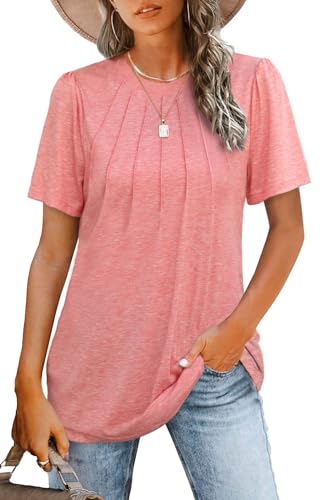 Beimuc Womens Tops Summer Short Puff Sleeve Pleated Shirts Casual Blouses Loose Tshirts Trendy 20254