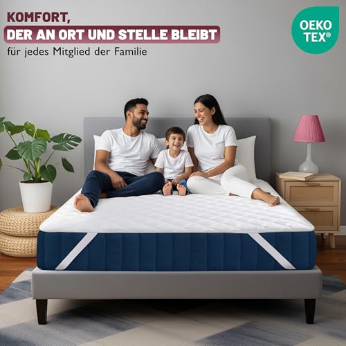 Utopia Bedding Gesteppte Matratzenauflage 180 x 200 cm, Weicher Mikrofaser-Matratzenbezug, Gesteppter Matratzenschoner Mit elastischen Bändern, 4 Eckgummis dehnbar bis zu 38 cm (Weiß)