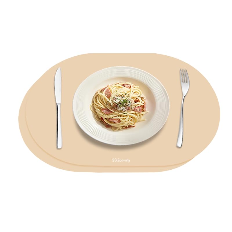 Silicone Placemats, Oval Placemats Set of 2. Heat-Resistant and Easy-to-Clean Siliconty Mats, Non-Slip Silicone Placemats,Dining Table Mats(2, Bright Yellow)