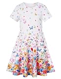 ALISISTER Butterflies Dress for Girls Size 8 Little Kids Short Sleeve Casual Flowers Floral Dress Birthday Clothes Summer Twirly Sundress 7 Years Old