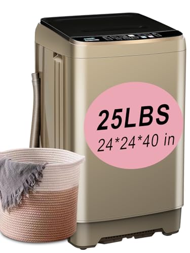 KRIB BLING Full-Automatic Washing Machine 25 lbs Portable Washer 10 Wash Program & 8 Water Level with LED Display，Drain Pump, Come with a Glass Cover, Ideal for Apartments, RV, Camping, Gold