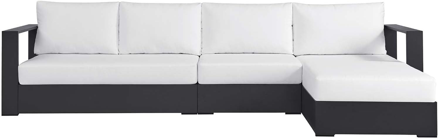Modway Tahoe Modular Aluminum 3-Piece Outdoor Patio Furniture Gray White, Right-Facing Sectional Sofa Set with Weather-Resistant Cushions, Ideal for Deck, Backyard, Poolside