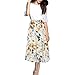 OBBUE Women's Chiffon Pleated Skirts Elastic High Waist A-line Midi Skirts for Casual Party Holiday Yellow Blue Flower M