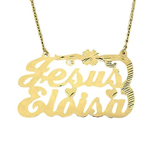 Solid 14k Name Necklace for Couples Personalized Bold Script Nameplate Diamond Cut Charm