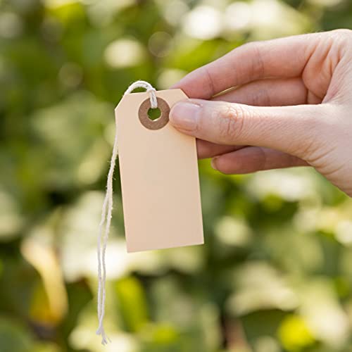 Manila Paper Tags With String - #1, 2 3/4” X 1 3/8” Box Of 100 Small Hang Tags With String Attached And Reinforced Hole, Manila Tags With Strings, Shipping Tags With String #TOP4