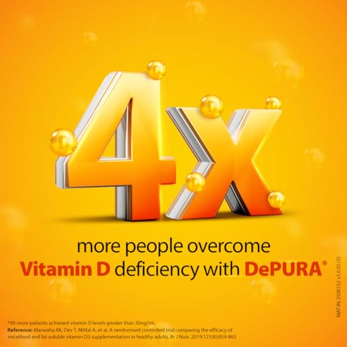 Image of DePURA Vitamin D3 Oral Solution 60000 IU | Cholecalciferol 60000 IU Vitamin D3 Nano Shots | Clinically Proven | 34% Better Absorption | Sugar Free - Pack of 4x5ml Ready to Drink Shots