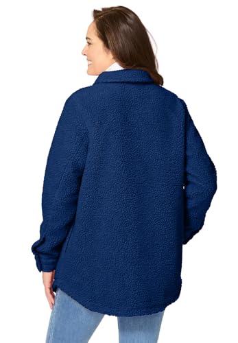 Woman Within Plus Size Berber Shirt Jacket Long Oversized Fuzzy Fleece Shacket2