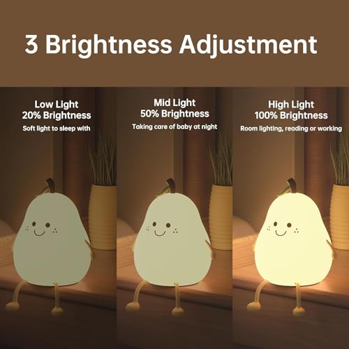 Image of MUID Pear Night Light For Kids Silicone Cute Lamp Nightstand Dimmable Bedroom Baby Fruit Nightlight Kawaii Bedside Room (Pear Lampled)