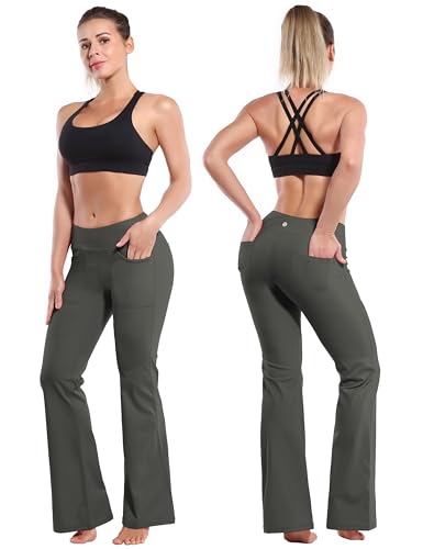 Image of BUBBLELIME 29 inch /31 inch /33 inch /35 inch /37 inch Women High Waist Bootlegs Yoga Pants Tummy Control Bootcut Workout Flared Out Pockets