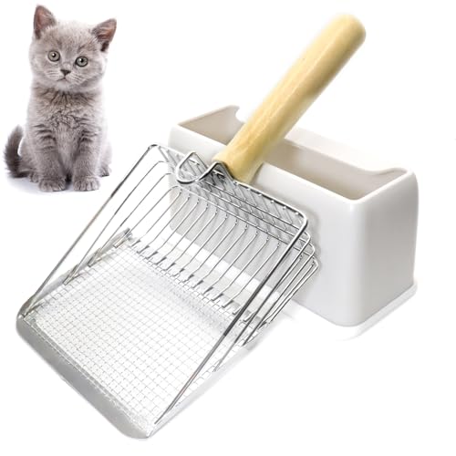 FULUDM Katzenklo Schaufel Katzenstreuschaufel Katzenschaufel mit Behälter - Katzenstreuschaufel Metall mit Halter Schaufel für Katzentoilette Katzenklo