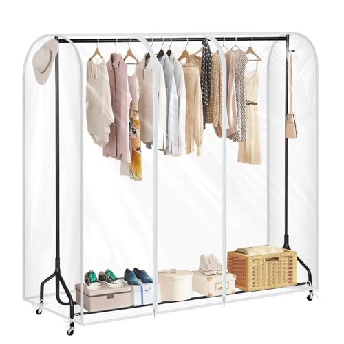 ZWMY Kleiderständer Abdeckung mit Reißverschluss, Transparente Kleidersäcke Große Kleiderschutzhülle für Kleidung, Staubschutz Aufbewahrungstasche für Anzug, Wasserabweisend, 150 x 50 x 110 cm