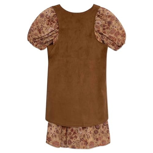 Speechless Girls' Puff Sleeve Smocked Bodice Chiffon Dress and Fringe Vest3