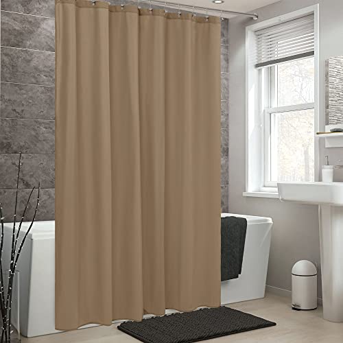 Image of ALYVIA SPRING Coffee Brown Fabric Shower Curtain Liner Waterproof - Soft & Light-Weight Cloth Shower Liner with 3 Magnets, Hotel Quality & Machine Washable - Standard Size 72x72, Coffee