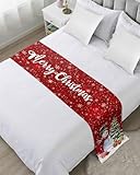 DecorLovee Snowman Red Christmas Bed Runners for Queen Size Bed, Xmas Tree Balls Decorative Bed Throws for Foot of Bed, Snowflake Bed Runner Sofa Throw Bedding Scarf Protector Slipcover for Bedroom