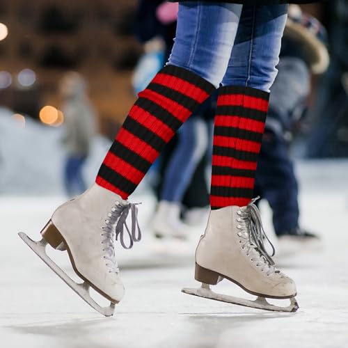 Image of Benefeet Striped Leg Warmers for Women & Girls - Ribbed Knit Soft Colorful Long Warmers for 80s 90s Dance Party