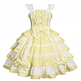 Women Sweet Gothic Dress Victorian Sleeveless Princess Halloween Cosplay Costumes Lace Layers Maid Dresses 2XL Yellow