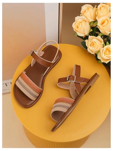 GORGLITTER Girl's Striped Flat Sandals Open Toe Ankle Strap Cute Slide Sandals Vacation Shoes2