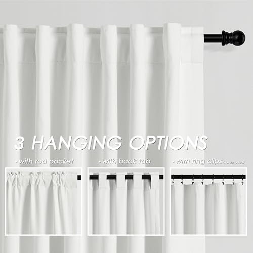 Image of Off White 100% Blackout Linen Curtains for Bedroom 108 Inches Long Back Tab Rod Pocket Thermal Insulated Acoustic Panels Black out Curtain for Living Room Dining Room Modern Drapes 52x108, 2 Panels