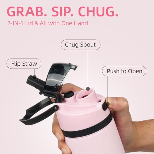 Image of BJPKPK 17oz Insulated Water Bottle with Straw Lid & Handle, Stainless Steel | Leak-Proof 2-in-1 Straw & Spout Lid, BPA-Free Vacuum Insulated Bottle Fits Cup Holders for Gym, Office, Travel & Outdoor