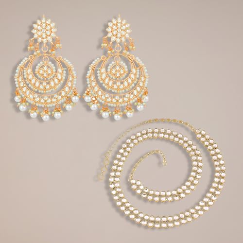 Image of Peora Traditional Ethnic Kundan Pearl Traditional Jewellery Set Gift for Women