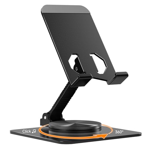 Ceecysaa - Ceecysaa 360 Rotating Cell Phone Stand, Adjustable Cell Phone Stand for Desk, Foldable Desktop Cell Phone Holder Accessories, Non-Slip Metal Base, Portable, Compatible with All Phones, Black