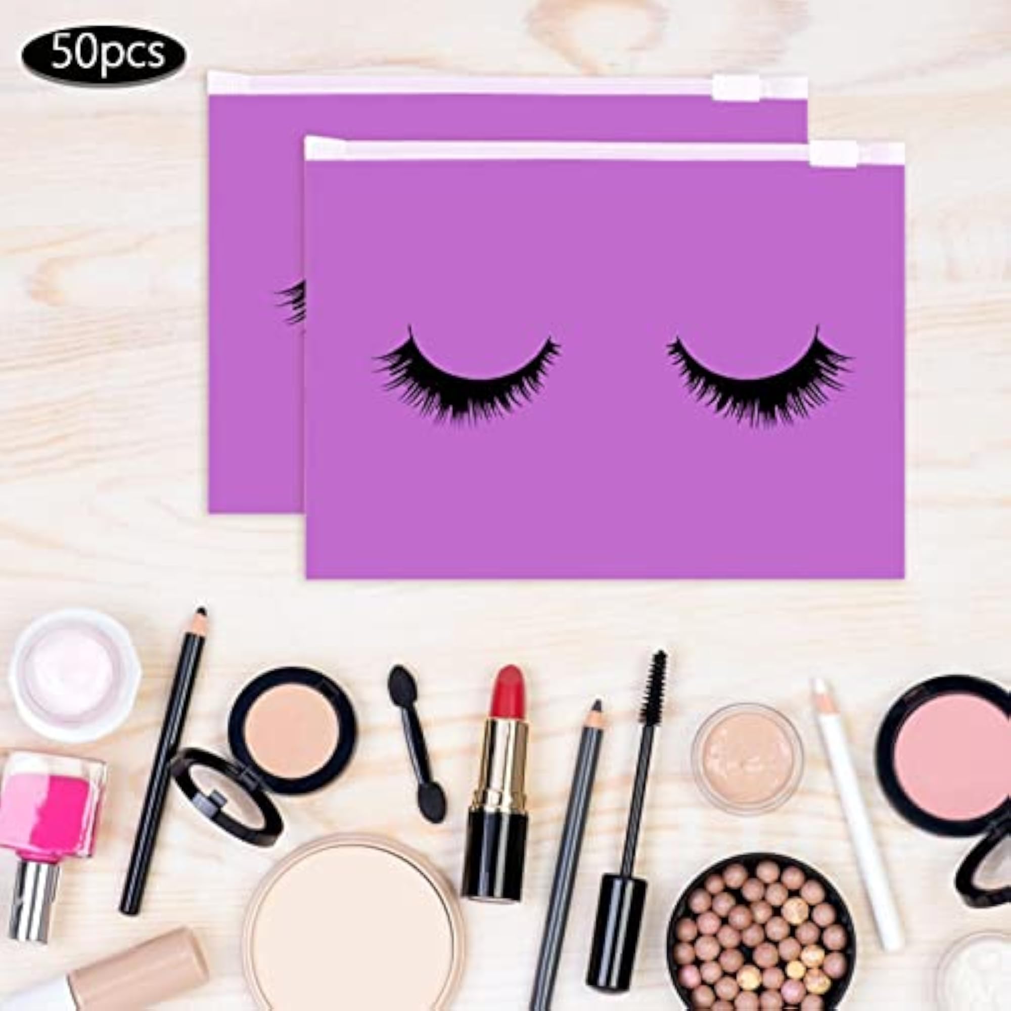 Multipurpose 50Pcs Eyelash Bags, Lightweight Violet