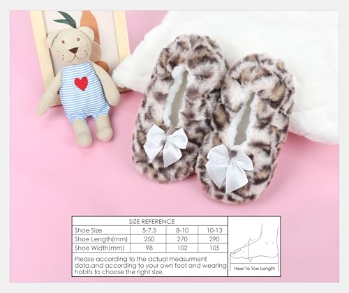 Image of DICUIRD Womens Cozy&Warm Soft Sole Slipper Socks with Grippers-Girls Teddy Fleece Indoor Slipper with Non-skid Bottoms