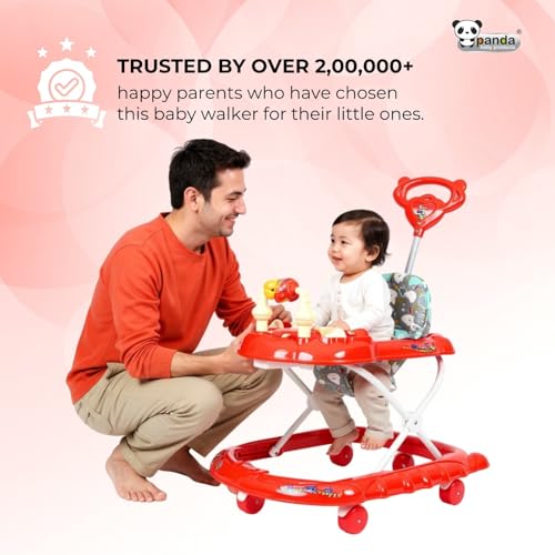 Image of Panda Baby Products Walker with Push Handle, Musical Toys & Adjustable Height - Safe & Comfortable Learning Walker for Babies (6-18 Months) (Red, 111 Baby Walker)