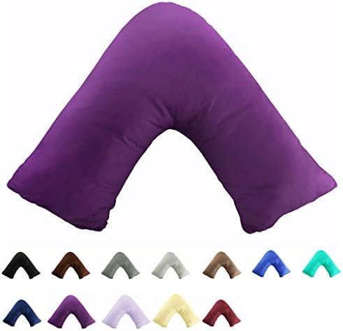 Gyulin 100% Cotton 300 Thread Count Soild Envelope Style V Shaped/Tri/Boomerang Standard Pillow Case Cushion Cover Only Cover No Insert (Purple)