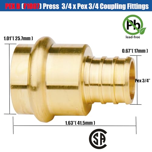 Image of WHK 10 Pack 3 /4 inch Press Pro press x 3 /4 inch PEX Adapter Crimp Fittings Coupling | for Connect from Cooper to Pex B Pipe,Pro press Copper to Pex Adapter 3 /4,Lead-Free Brass