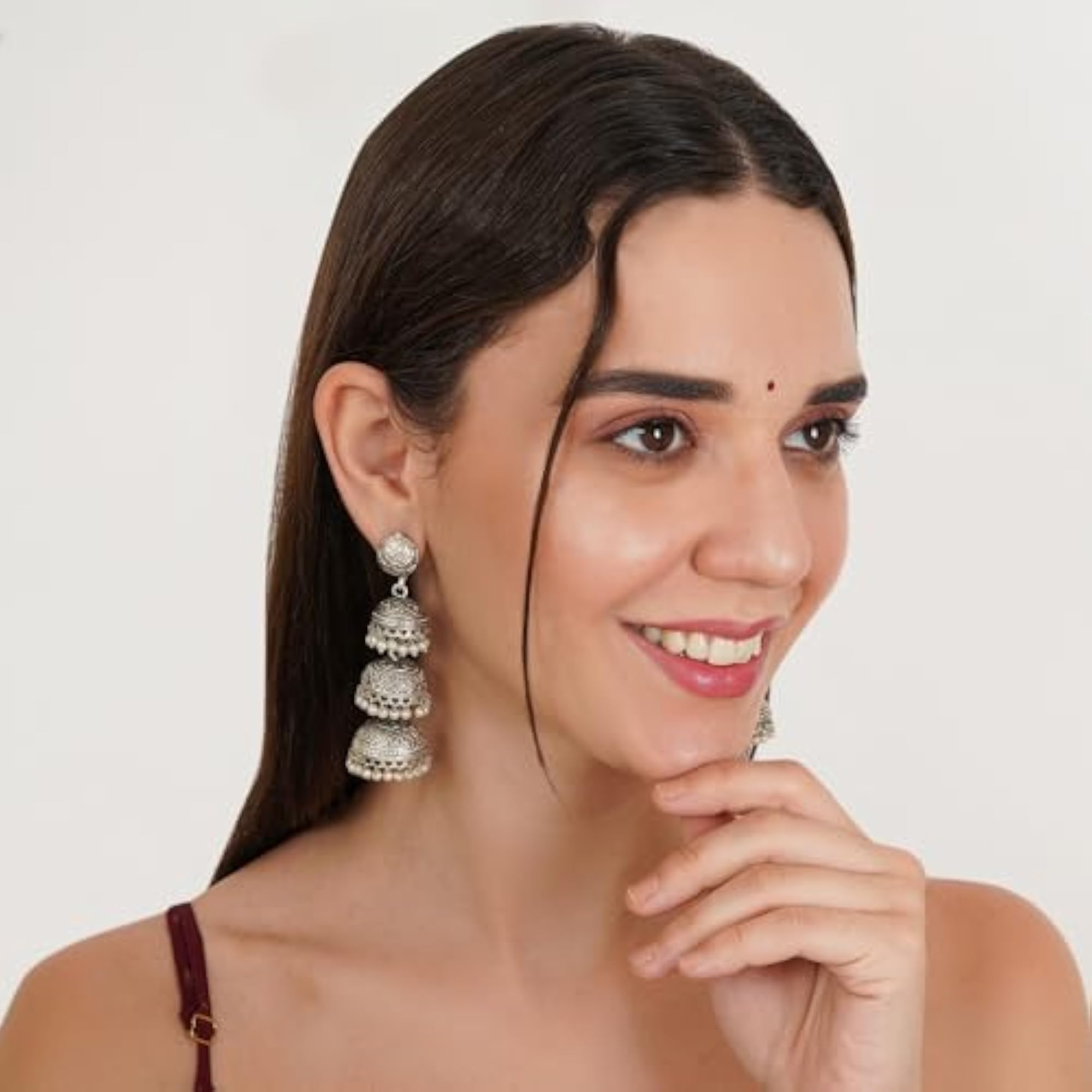 Silver Oxidised Beads Maithili Traditional Dangler Jhumka Earrings