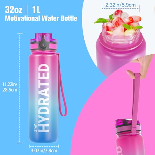 Image of Sahara Sailor Water Bottles, 32oz Motivational Sports Water Bottle with Time Marker - Times to Drink - Tritan, BPA Free, Wide Mouth Leakproof, Fast Flow Technology with Clean Brush (1 Bottle) 1000 ml