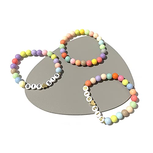 Caiyao Handmade 2pcs Colorful Big Little Sis Announcement Heart Pastel Beads Adjustable Lightweight Cute Cool Bracelet Friendship Birthday Jewelry for Women3